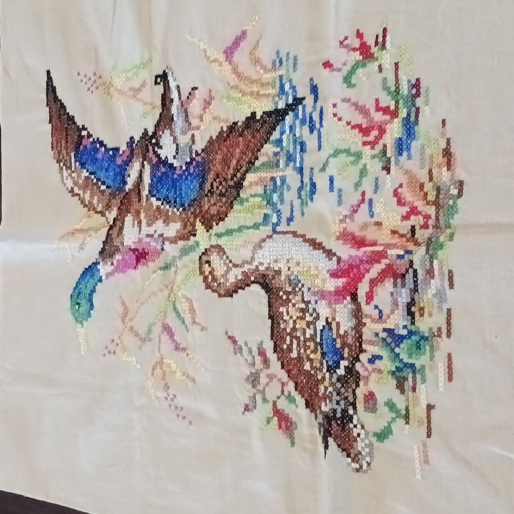 CROSS STITCH Duck Theme Complete 22"x 36"multi colors beautifully done Grandma c